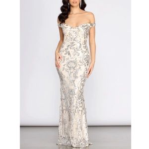 Windsor dress white long gown prom silver